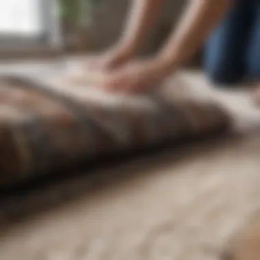 A person gently washing a rug