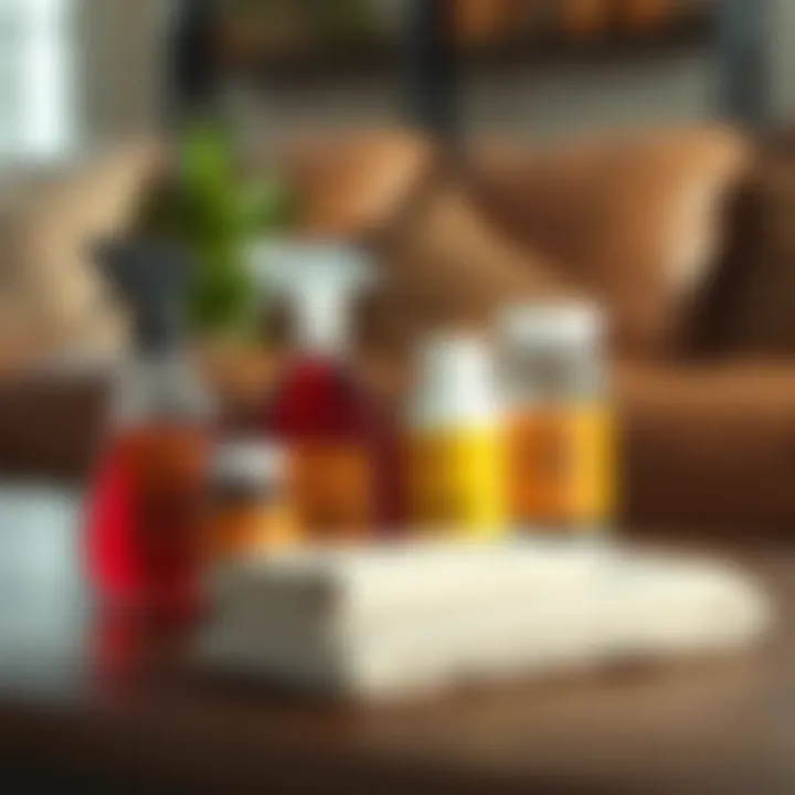 Cleaning supplies arranged neatly for leather maintenance