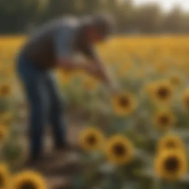 Harvesting sunflowers with care