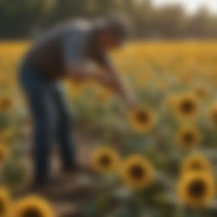 Harvesting sunflowers with care