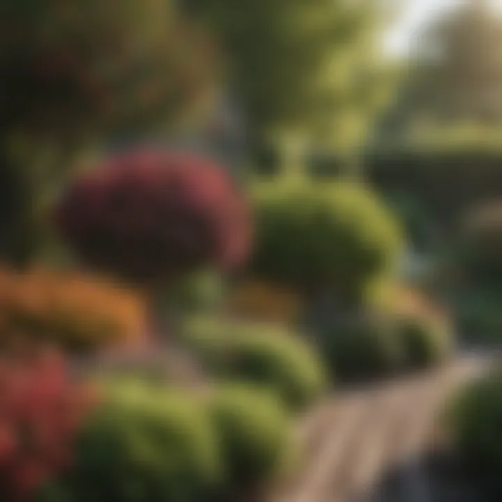 An artistically arranged ornamental shrub garden bursting with colors.