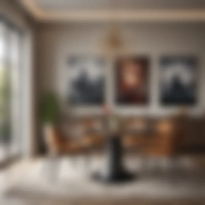 An elegant dining area with art pieces that compliment the overall design aesthetic.