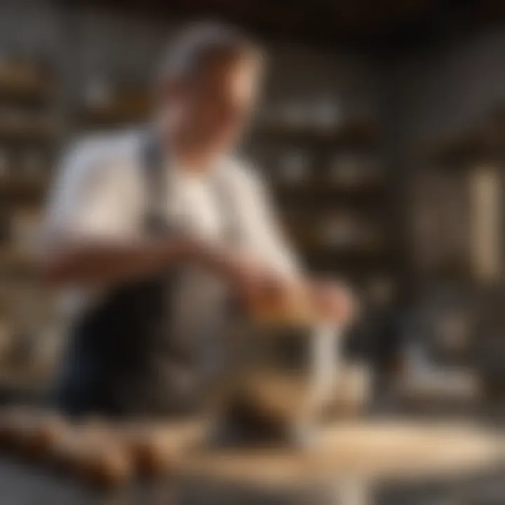 A baker skillfully using a mixer to create a delectable dough