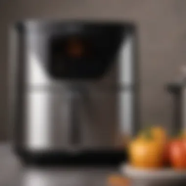 Close-up of a sleek air fryer showcasing its digital control panel.