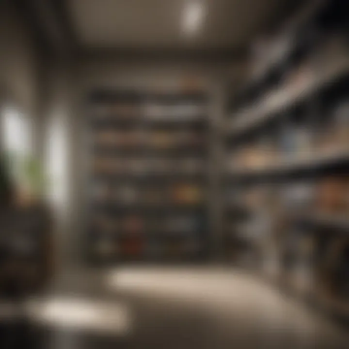 Functional basement storage solutions including shelving and cabinets