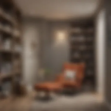 Inviting basement reading nook with bookshelves and a comfortable chair