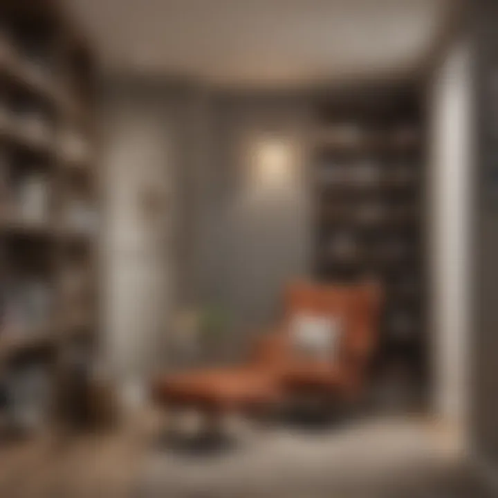 Inviting basement reading nook with bookshelves and a comfortable chair