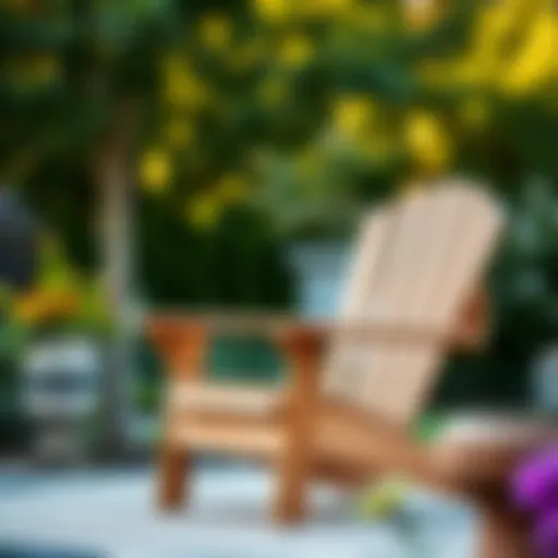 Classic wood Adirondack chair in a serene outdoor setting