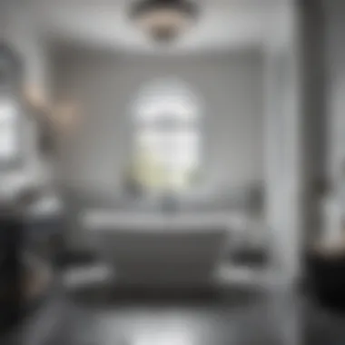 Elegant Freestanding Tub in a Modern Black and White Bathroom Contemporary black and white bathroom featuring a freestanding tub