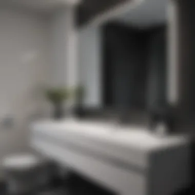 Sleek Fixtures Highlighting a Minimalist Black and White Bathroom Minimalist black and white bathroom with sleek fixtures