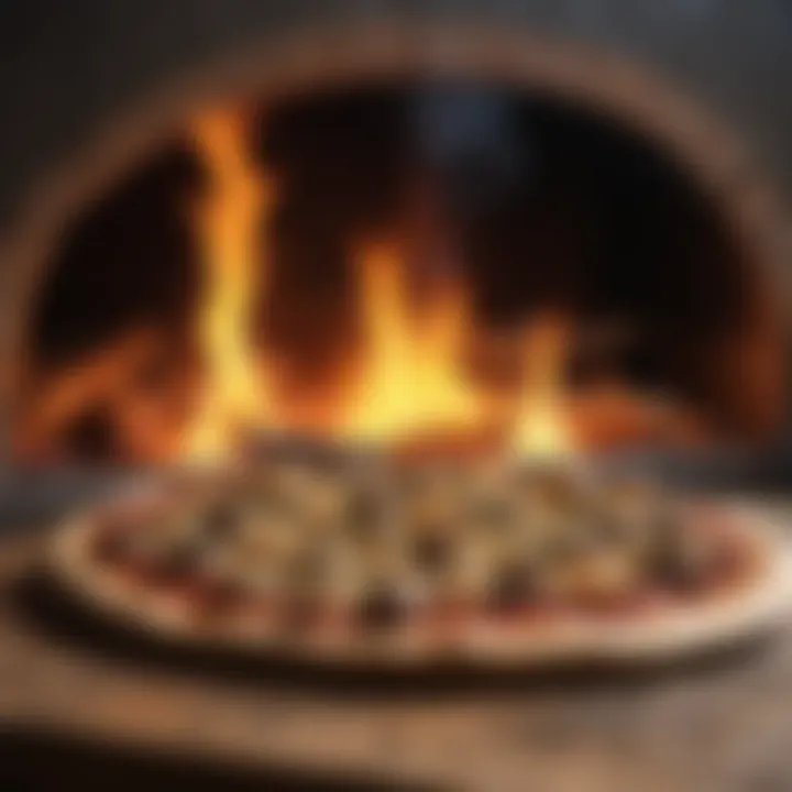 Burning wood in a pizza oven creating a vibrant flame and smoke