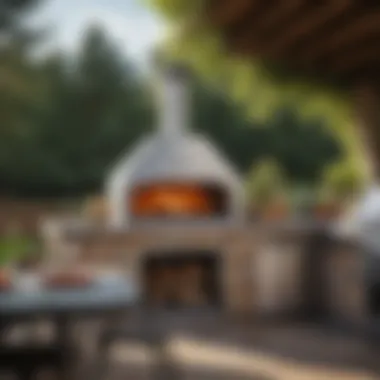 Sleek Ooni Pizza Oven in Outdoor Kitchen A sleek Ooni pizza oven set in a vibrant outdoor kitchen