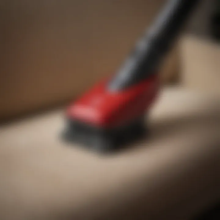 Close-up of a vacuum brush designed specifically for pet hair removal on upholstery
