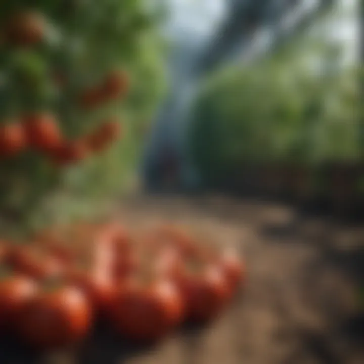 Healthy tomato plants thriving alongside companion crops