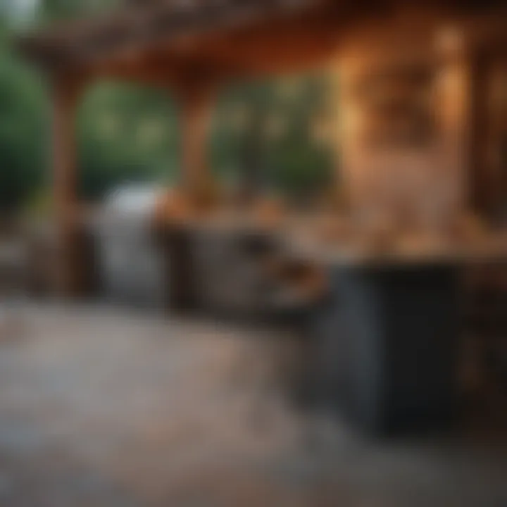 An outdoor patio featuring a natural gas grill amidst a beautifully arranged dining setup.