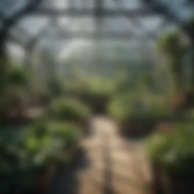 A community garden area featuring a greenhouse that serves educational purposes.