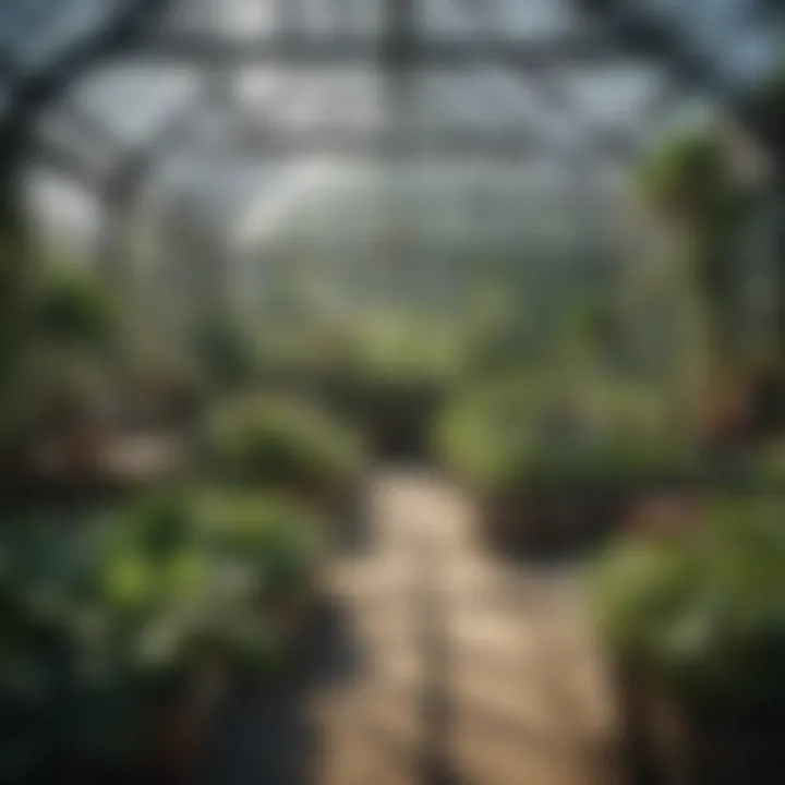 A community garden area featuring a greenhouse that serves educational purposes.