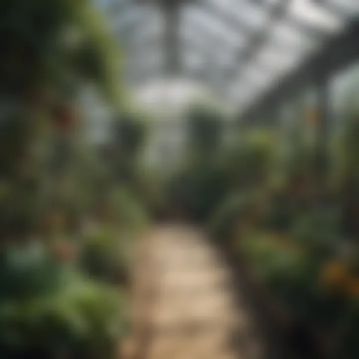 A detailed layout plan of a greenhouse highlighting functional areas and spaces for planting.