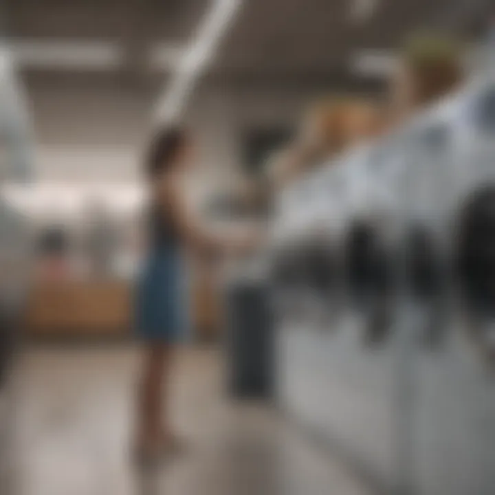 A shopper reviewing washer options in a retail store