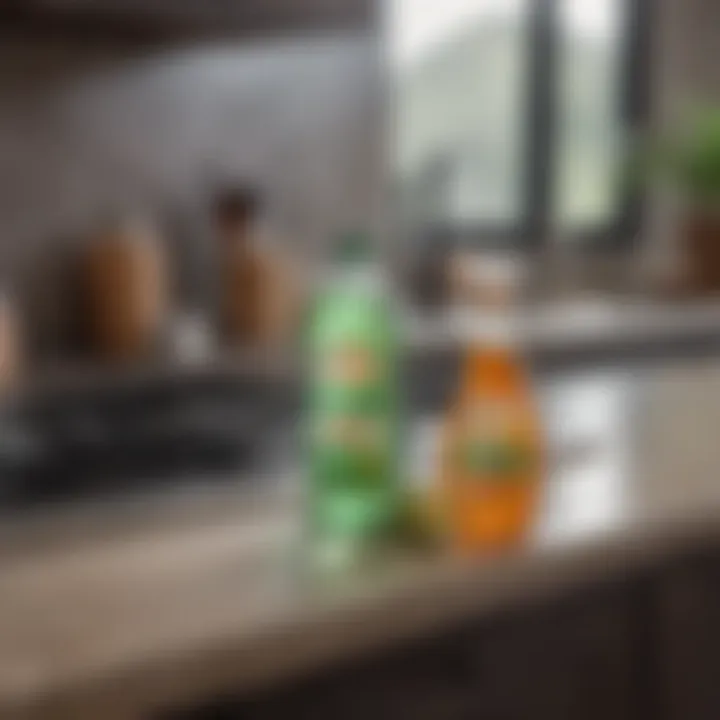Various eco-friendly cleaning products on a kitchen counter
