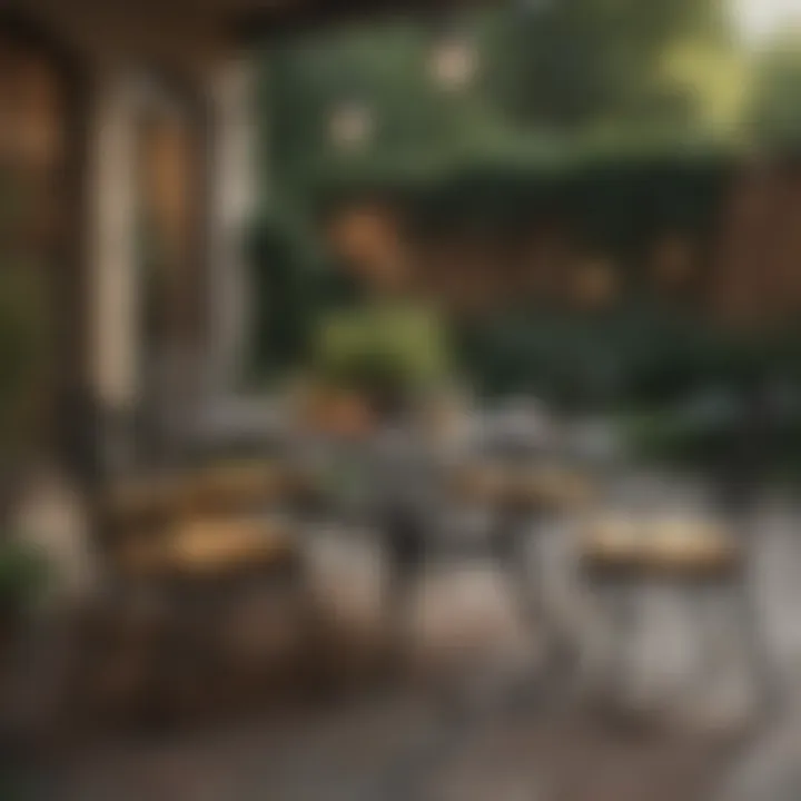 Beautifully arranged outdoor dining setup with oval wrought iron table
