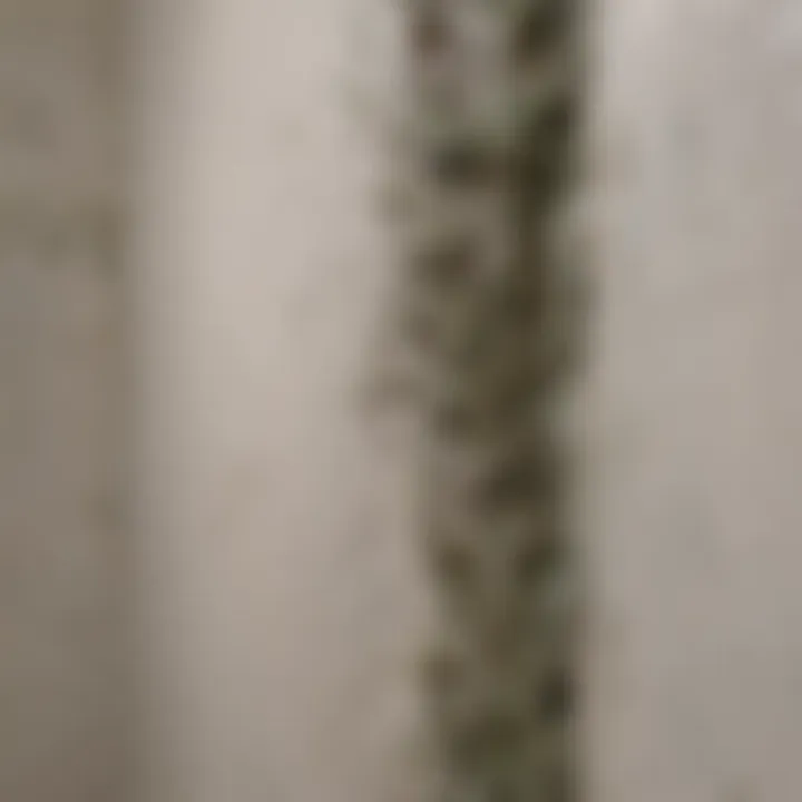 Close-up of moldy bathroom drywall