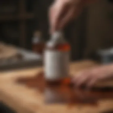 Applying Solvent to Stain Demonstration of applying solvent on pine sap stain