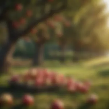 Ripe Fruits in a Well-Maintained Orchard A well-maintained apple orchard with ripe fruits