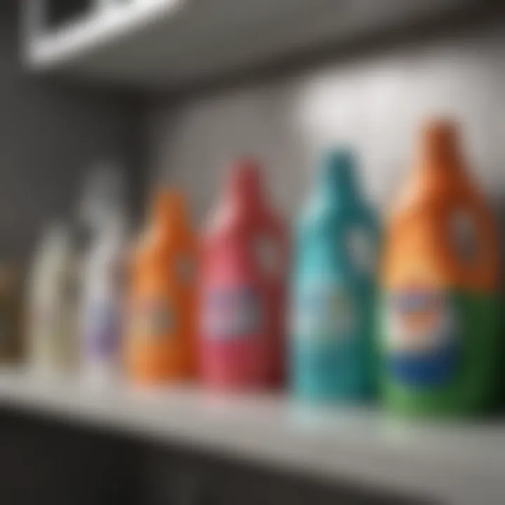 An assortment of laundry detergents displayed on a shelf