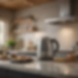 A sleek KitchenAid electric tea kettle in a modern kitchen setting