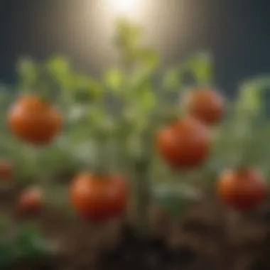 Close-up of tomato plant showing early blight symptoms