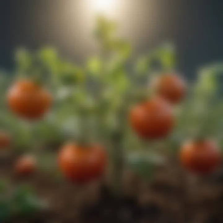 Close-up of tomato plant showing early blight symptoms