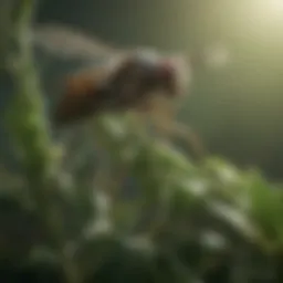 A close-up of a gnat swarming around a plant