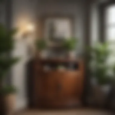Elegant corner cabinet adorned with plants and decorative accessories