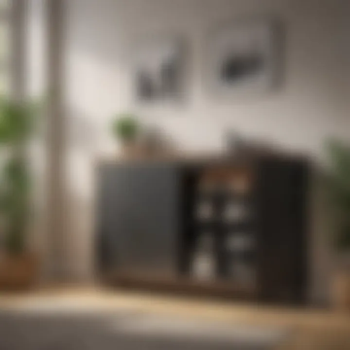 Functional corner cabinet with open shelves and closed storage