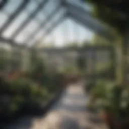 A modern greenhouse attached to a contemporary home showcasing the integration of nature and architecture.