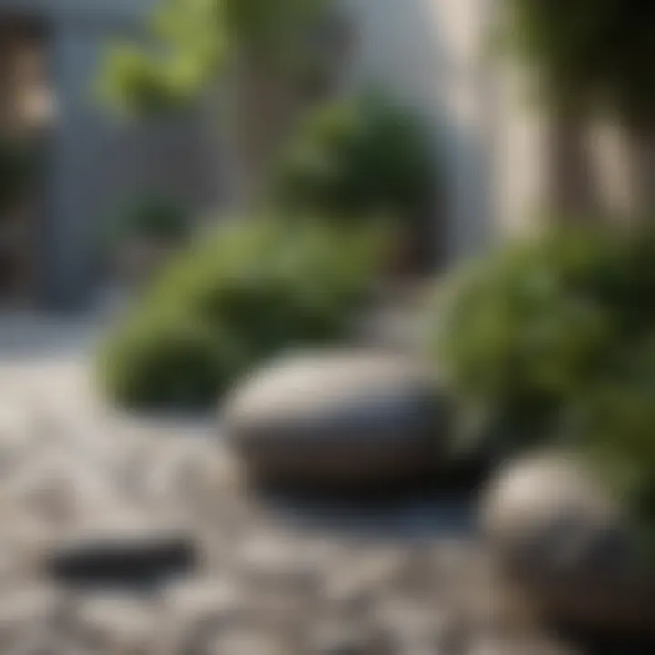 Elegant courtyard featuring decorative stones and plants