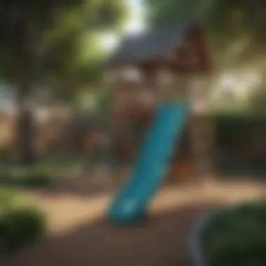 Backyard Playground Design A beautifully designed backyard playground with swings and a slide.