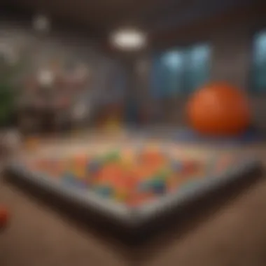 A cozy indoor play area featuring a ball pit and soft mats.