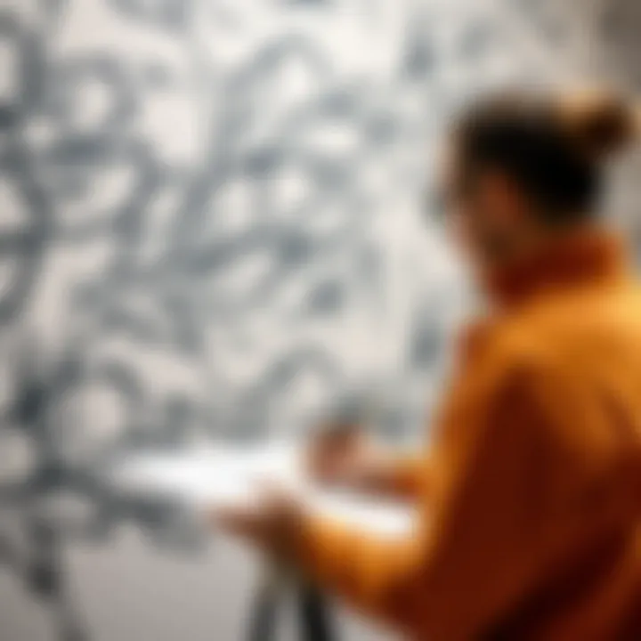 Artist sketching mural design on paper