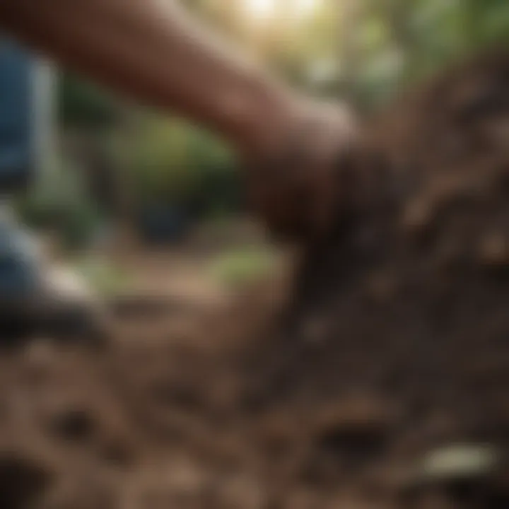 Close-up of soil preparation techniques for planting