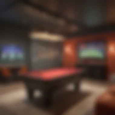 Vibrant Game Room in the Basement Basement game room featuring vibrant colors and stylish furniture
