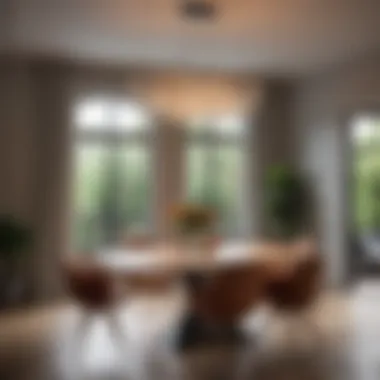 Chic Dining Table with Contemporary Chandelier Modern dining table with stylish chandelier overhead