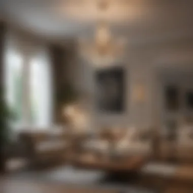 Chandelier Height in Living Area Modern chandelier illuminating a cozy living area