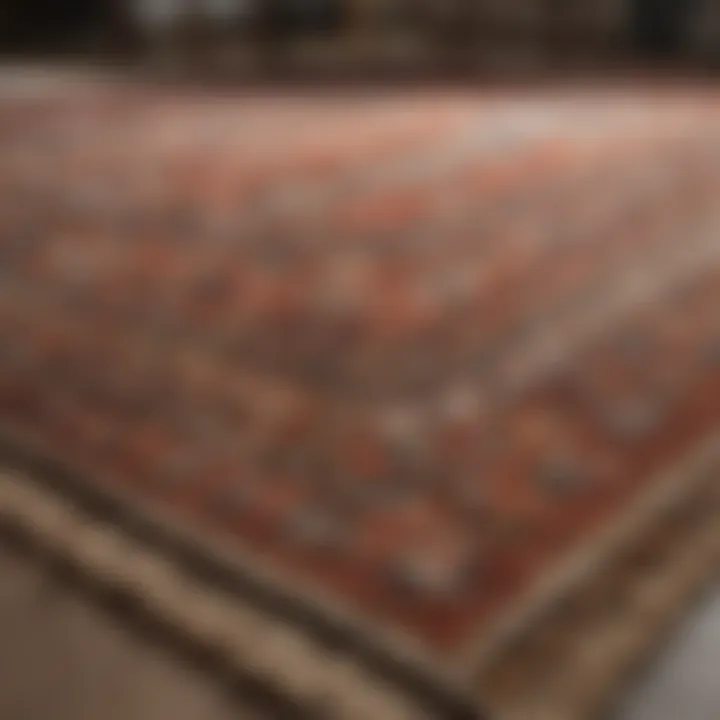 Close-up of a rug measuring the space needed for a dining table