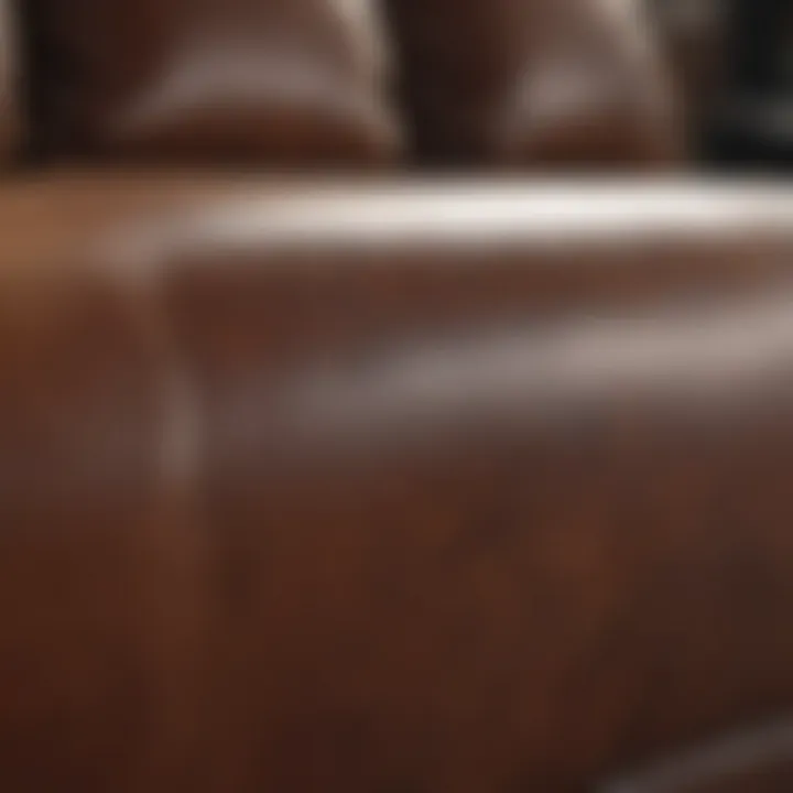 Close-up of a leather couch showing a stain removal technique