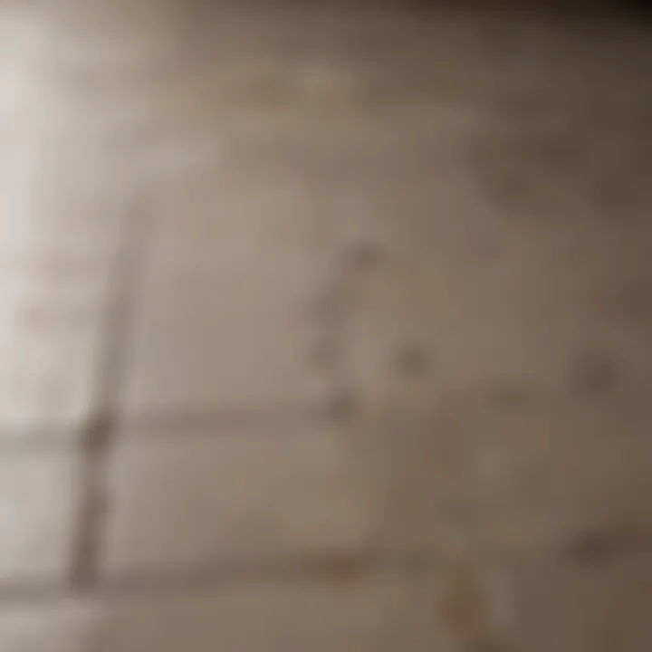 A close-up view of dirty floor grout before cleaning.