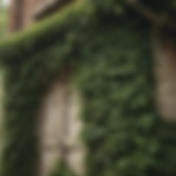 Close-up of English ivy covering a garden structure