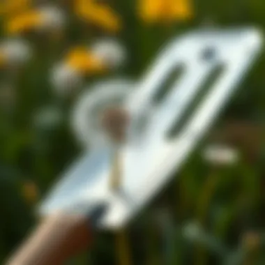 Garden Tool for Dandelion Removal Close-up of a garden tool used for dandelion removal
