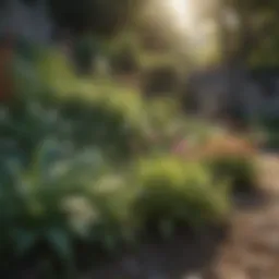 Diverse garden with healthy plants and weeds